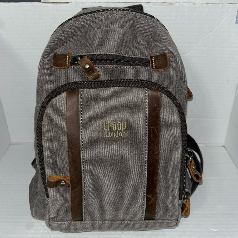 Troop London Small Canvas Backpack Travel Outdoor Everyday Bag Gray